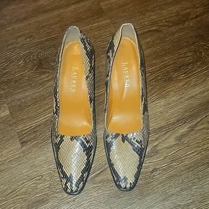 Lauren Ralph Lauren Snakeskin-Print Tan and Black Heels